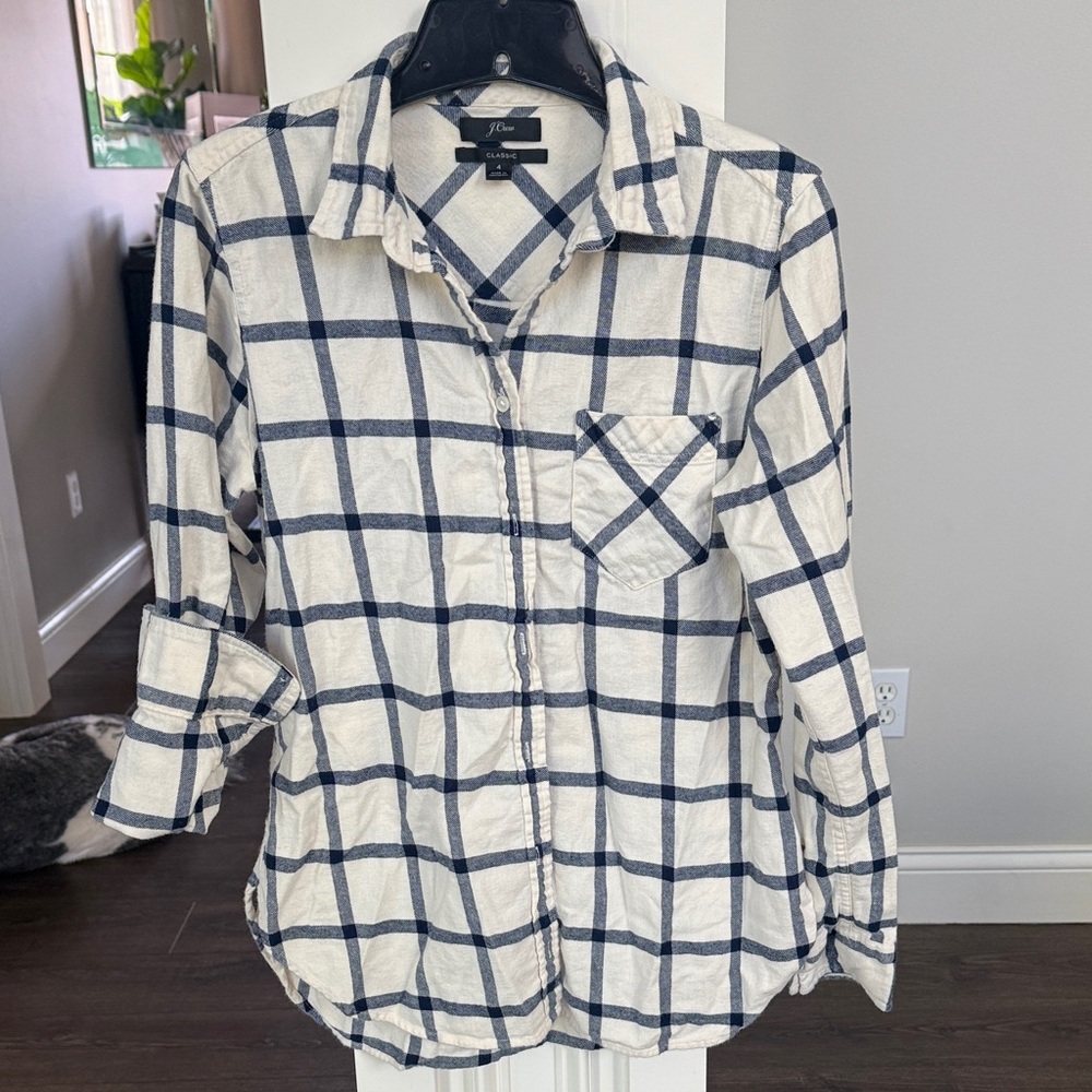 J. Crew Cream and Navy Windowpane Plaid Button-Down Shirt 4